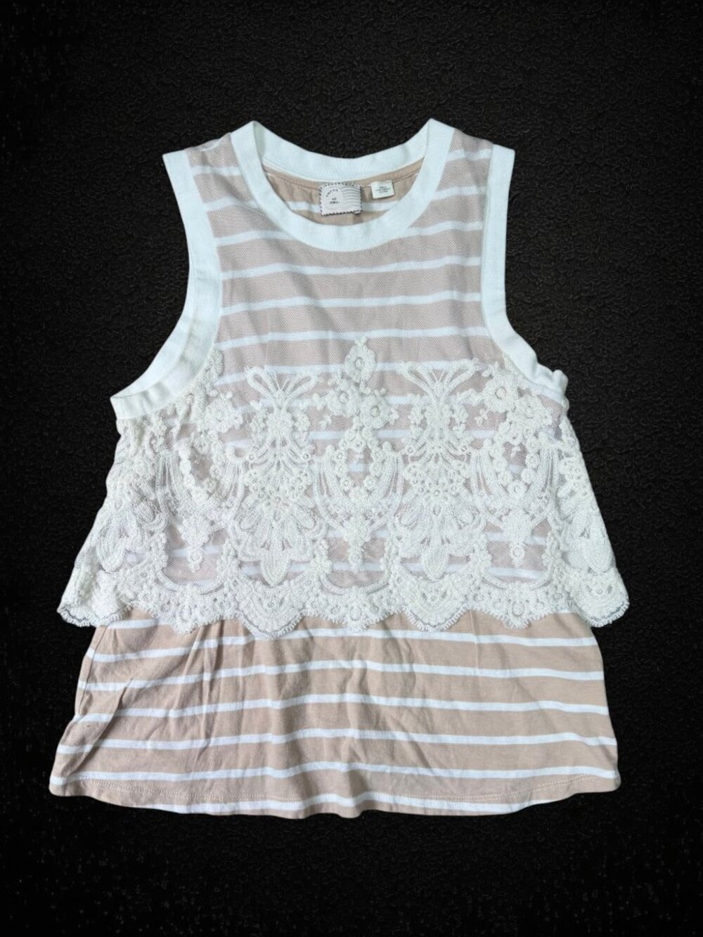 Pins & Needles Beige Stripe Crochet Lace Overlay Tank Top Boho Cottagecore XS